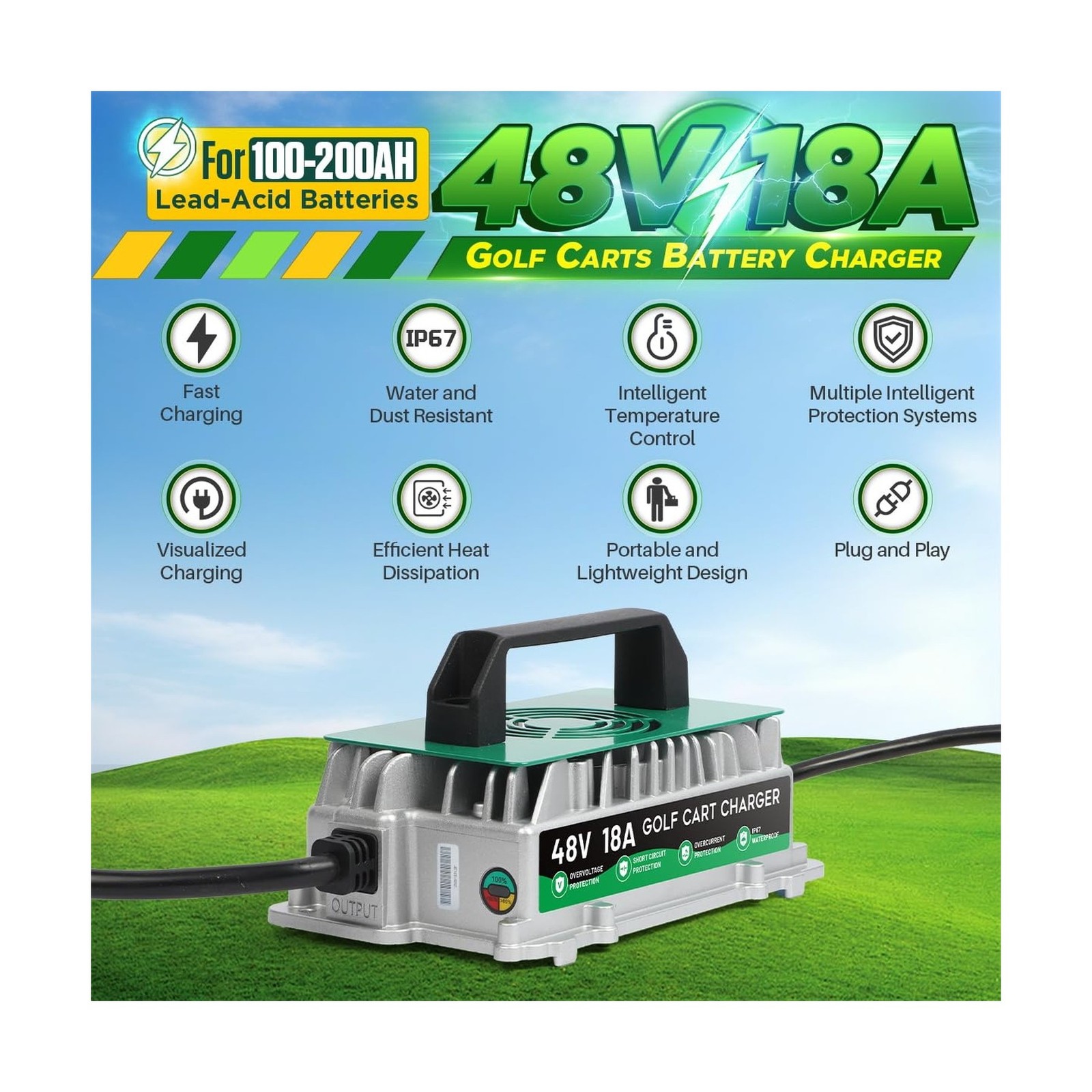 Golf Cart Charger 48 Volt EZGO RXV TXT Fast Charging, 18AMP 48 Volt Golf Cart…