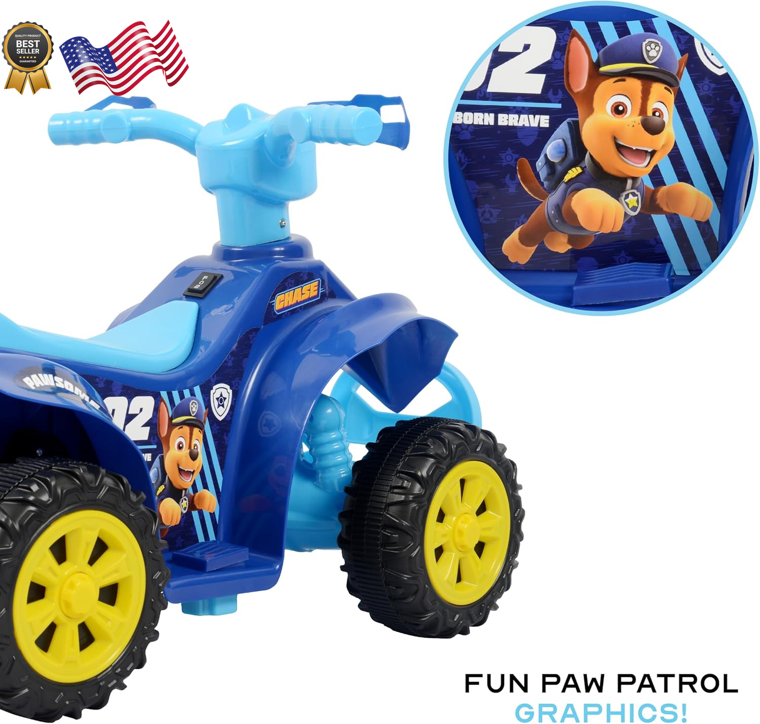 Paw Patrol Chase 6V Quad for Kids Powerful and Safe Ride-On Toy W Rechargeable