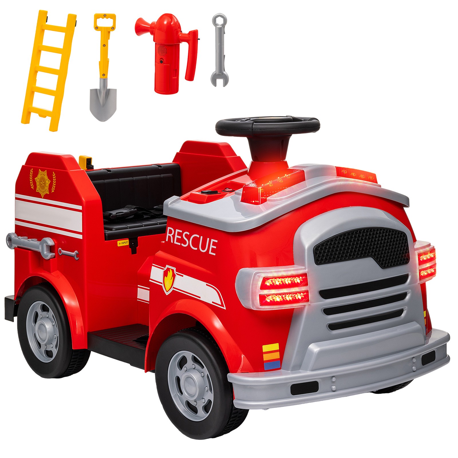 12V Ride on Fire Truck w/ Siren, Flashing Lights