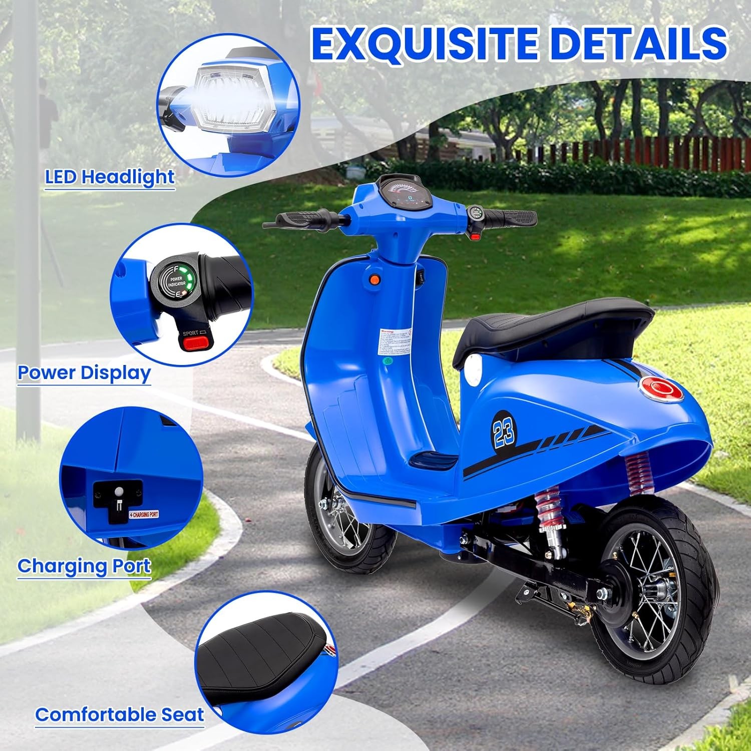 Electric Kids Moped 24V, 350W, Waterproof, 12″ Tires, Suitable for Children 8+
