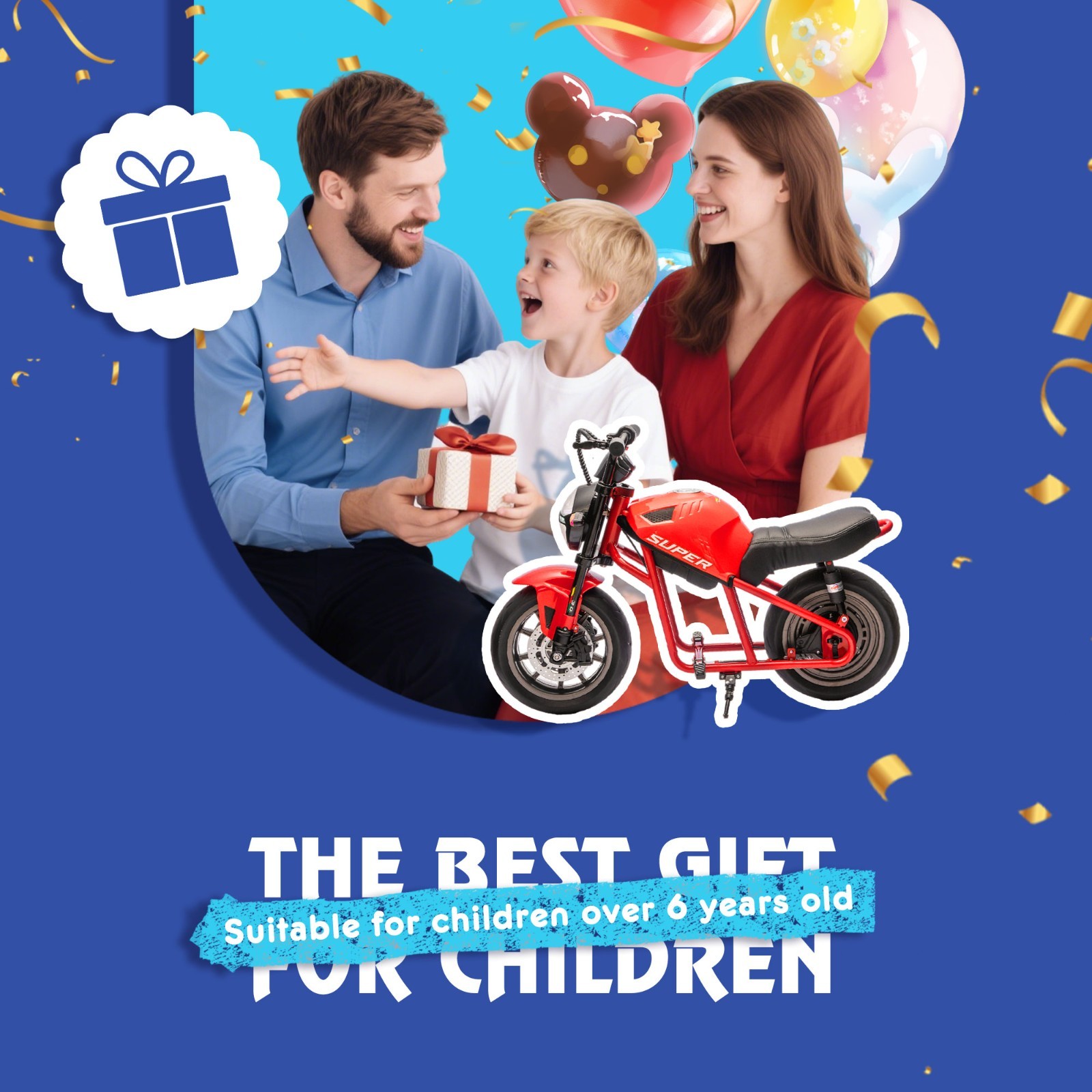 24V Kids Electric Motorcycle w/14in EVA Wheels, 300W Motor for Kids 6+,Red