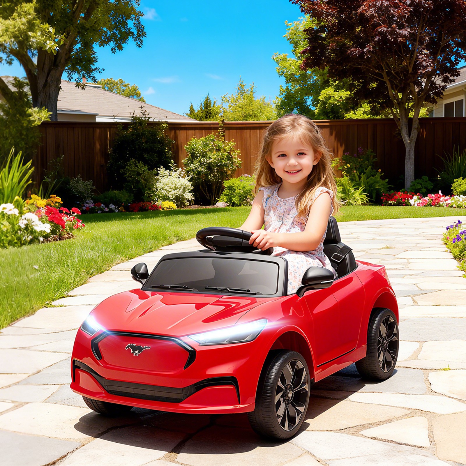Qaba 12V Kids Ride On Car, Licensed Ford Mustang Mach-E Electric Car, Red