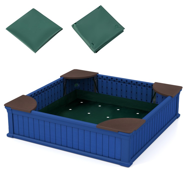 Kids Outdoor Sandbox with Oxford Cover and 4 Corner Seats