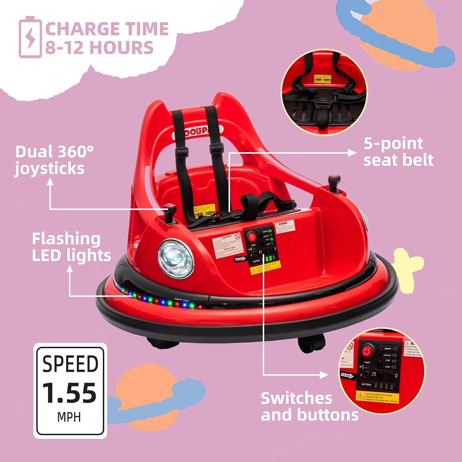 12V Bumper Car for Kids, Bumper Car for Toddlers W/Remote Control, Electric Ride