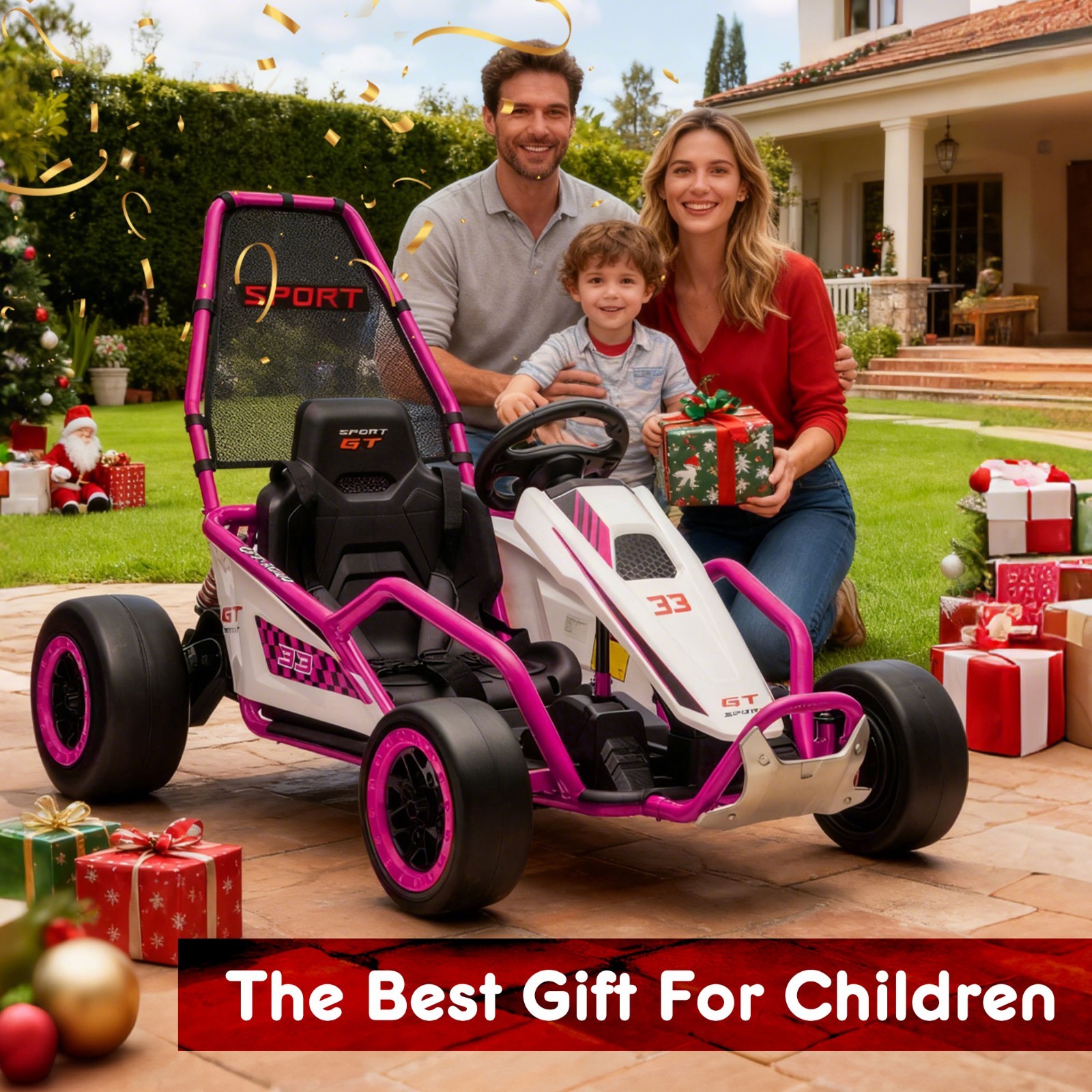 24V Kids Electric Go Kart 7AH Electric Drift Kart Car for Age 6+,400W Motor,Pink