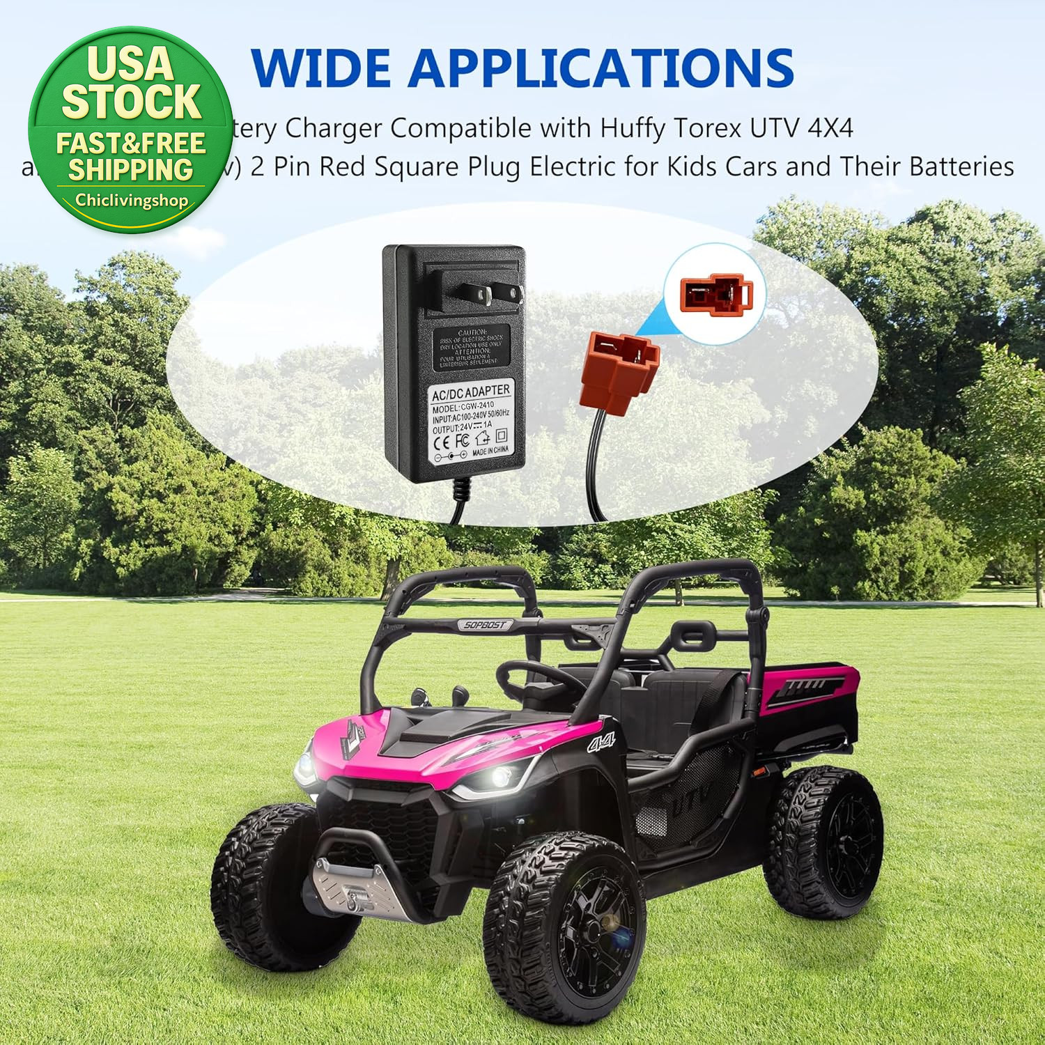 24V Battery Charger for Ride on Toys Compatible with Huffy Torex UTV 4X4