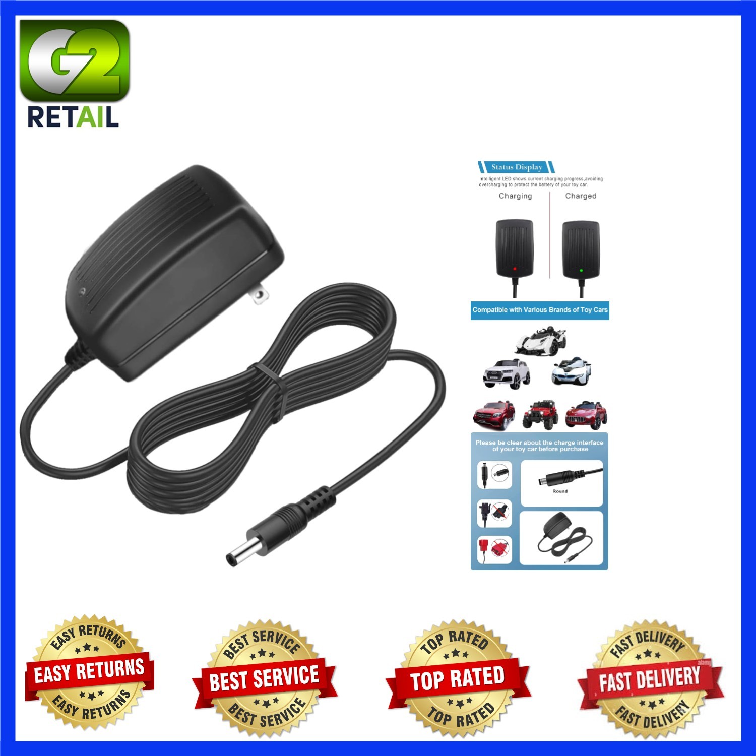 Portable 12V Battery Charger for Kids’ Electric Cars – Effortless Charging