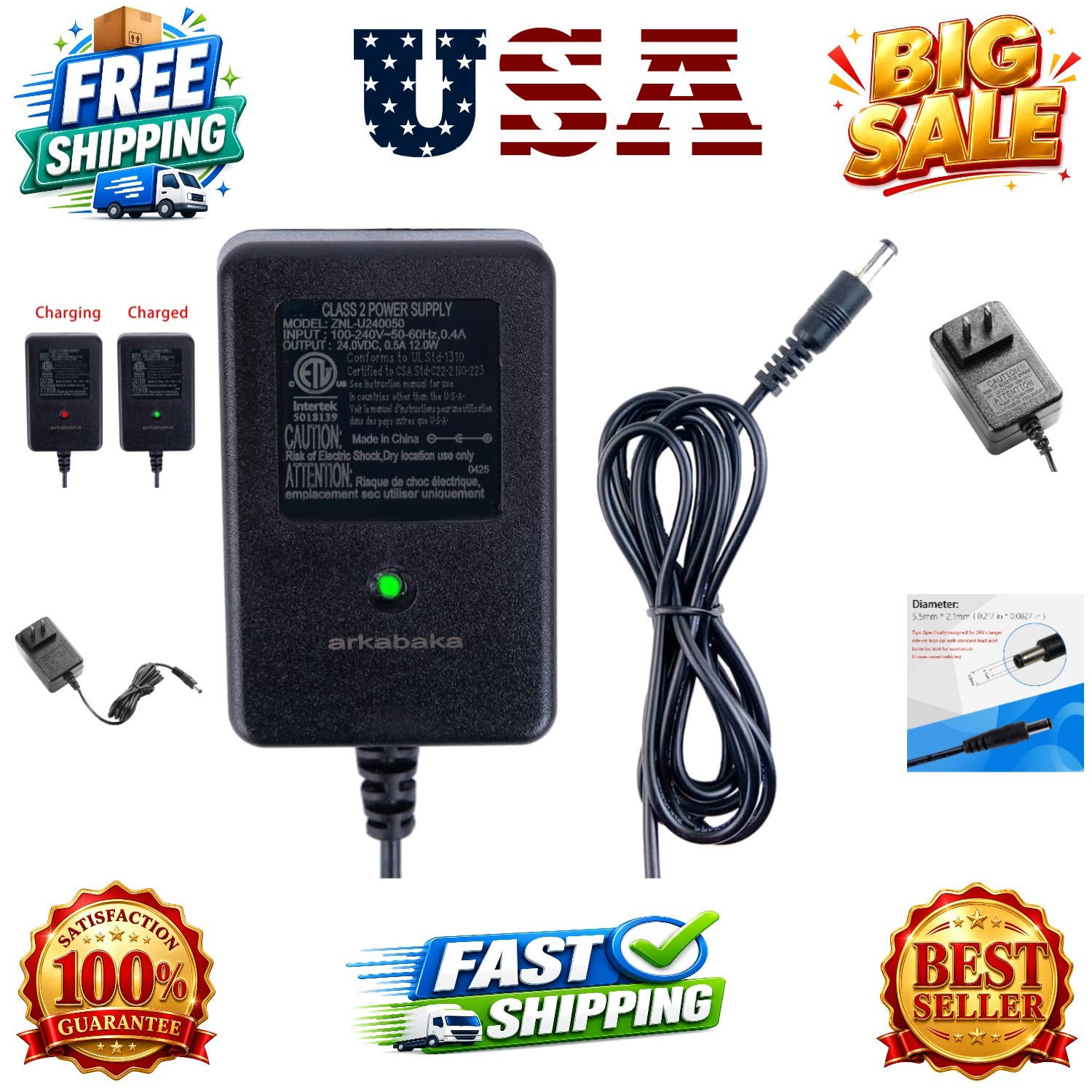 24V Charger for Ride on Toys, 24 Volt Battery Charger for Ride on Car SUV Car…