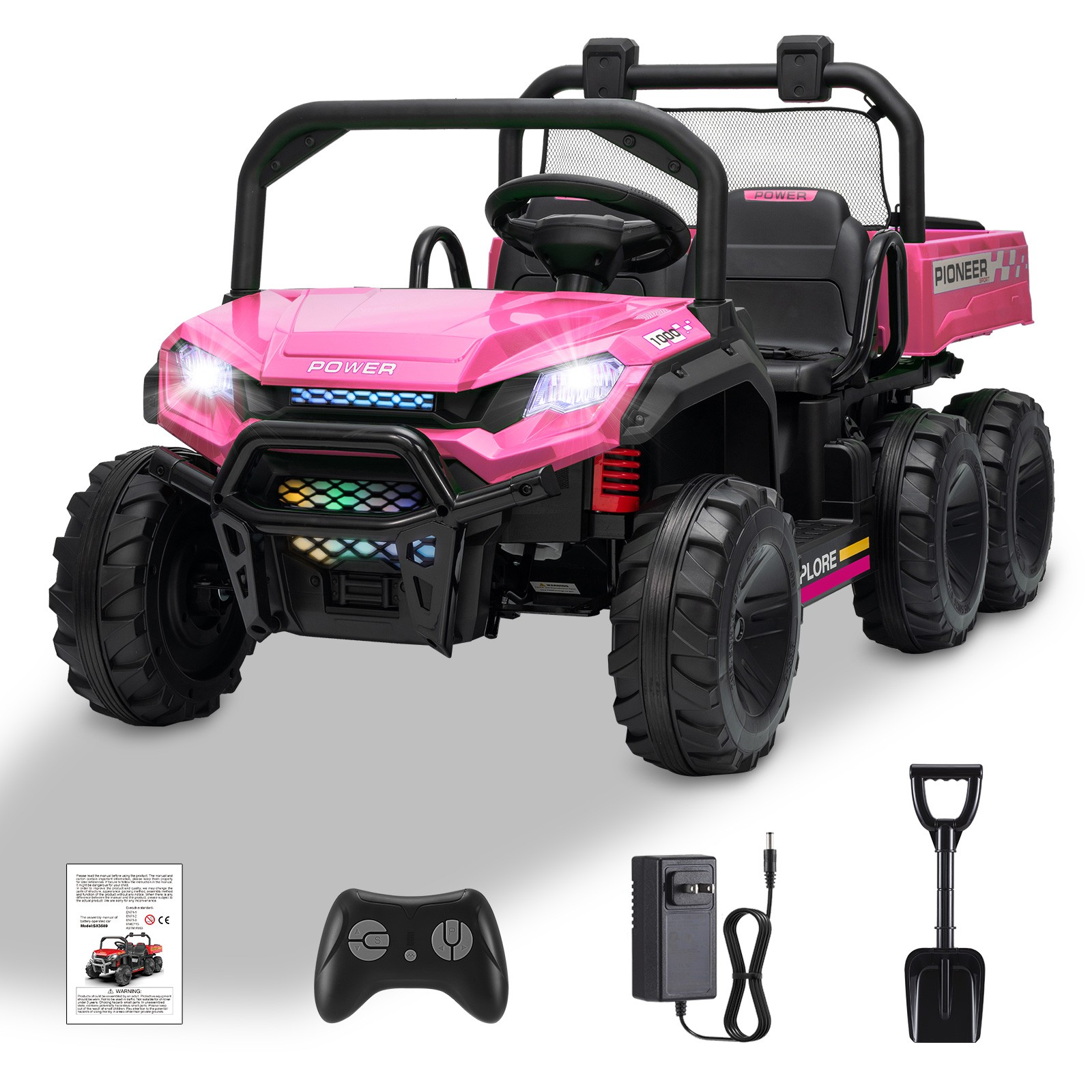 24V Kids Ride On Toys Dump Truck 2 Seater Battery Powered 4WD 6-Wheel Xmas Gift