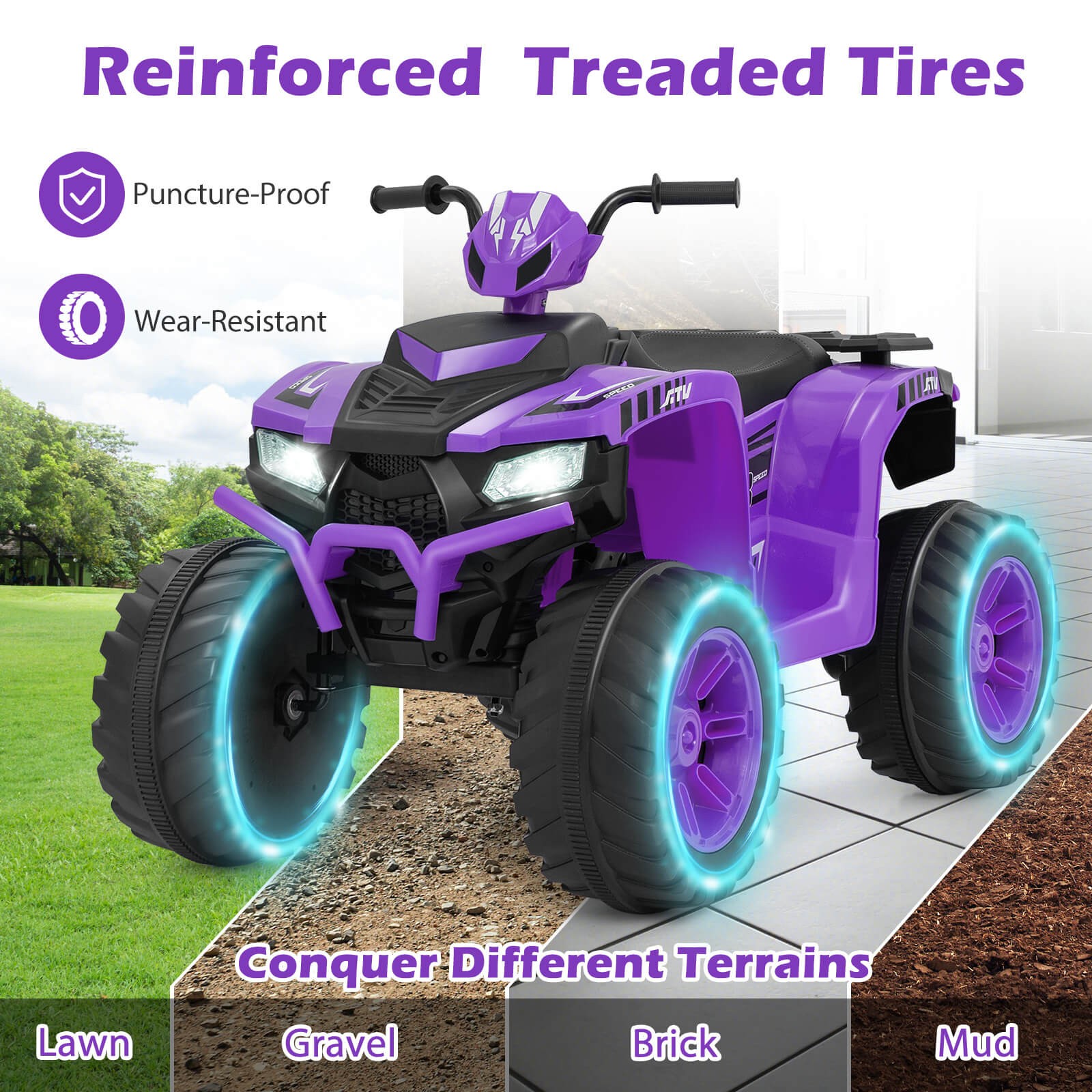 24V Kids Ride-On Electric ATV 4-Wheeler Quad Car with Wireless Connection