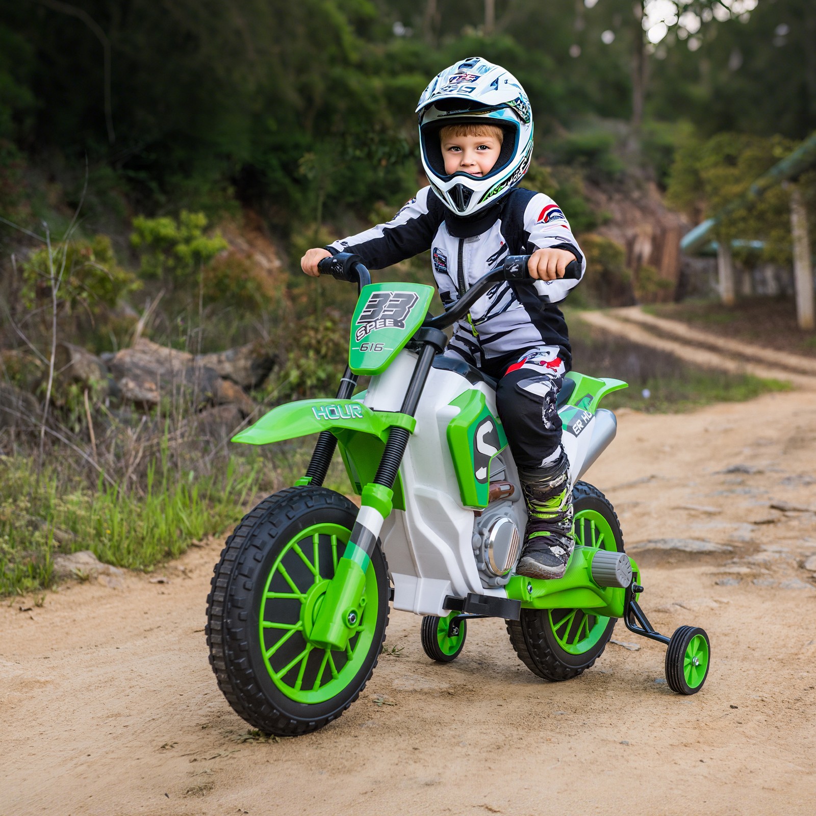 12V Ride On Dirt Bike Electric Off Road Motorcycle Toy with Training Wheels