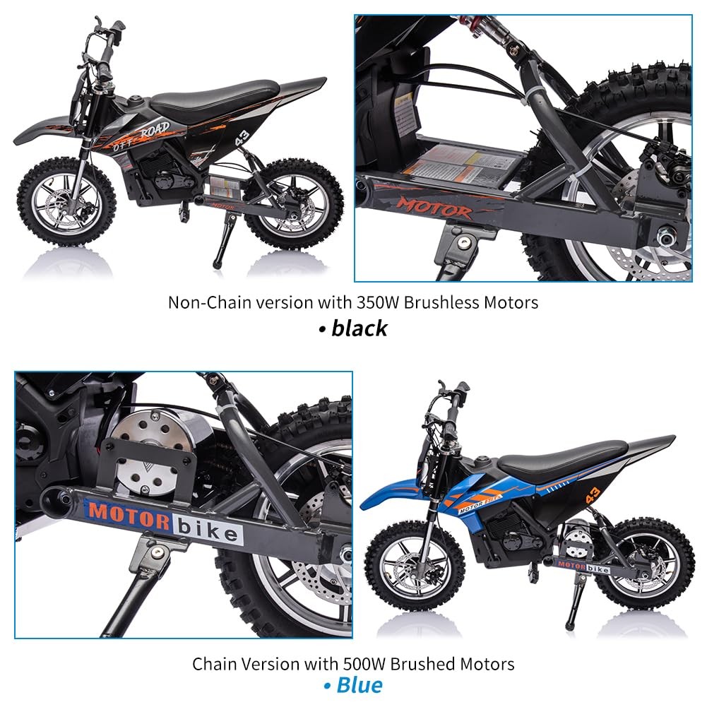 36V Ride on Dirt Bike Electric Battery-Powered Motorcycle, 350W Brushless Motor,