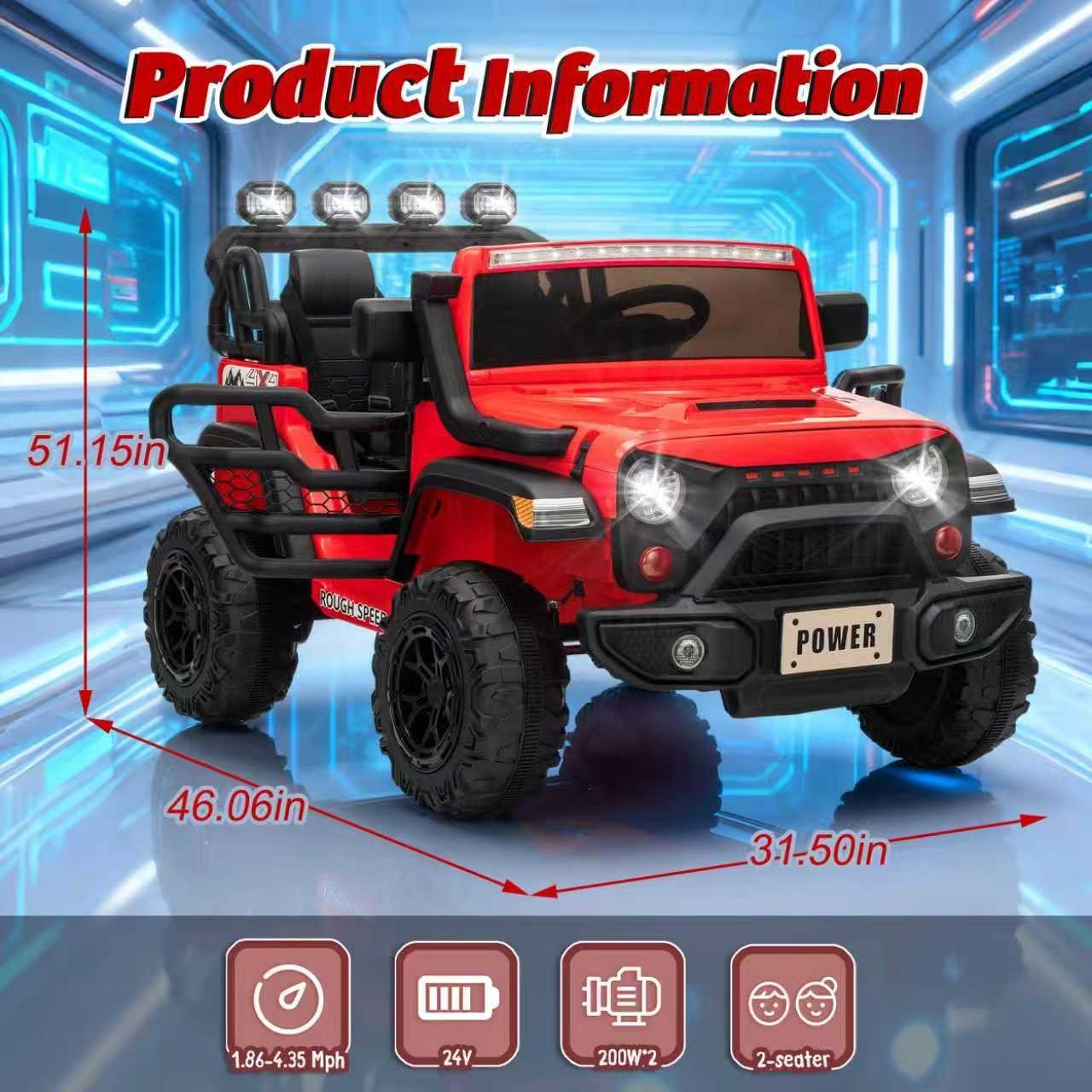 24V 2 Seater Electric Car Ride on Truck for Kids w/Remote,Power Wheels Jeep,Red