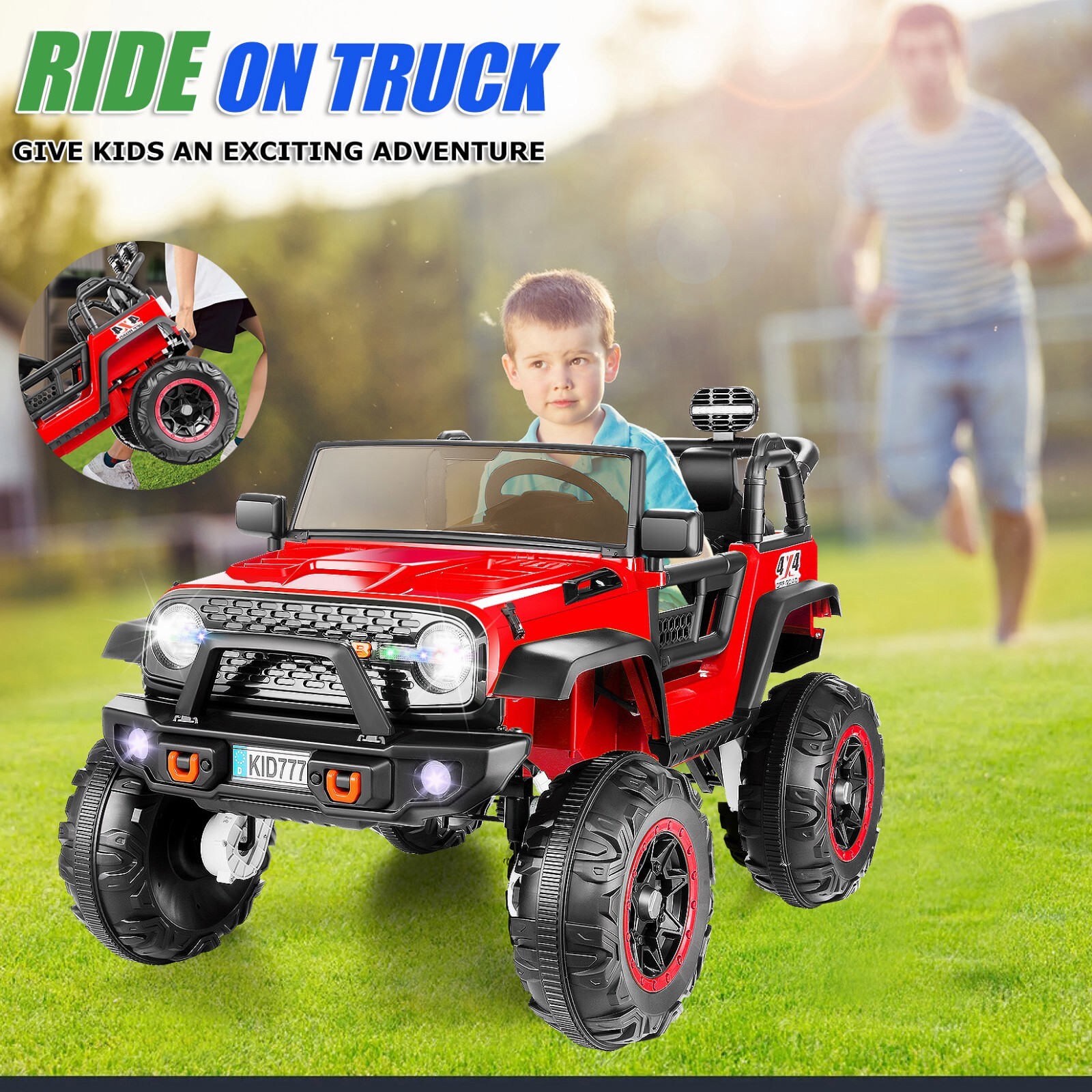 24V Kids Ride On Car,2Seater 400W Electric Vehicle Truck Jeep 4WD/2WD Switchable