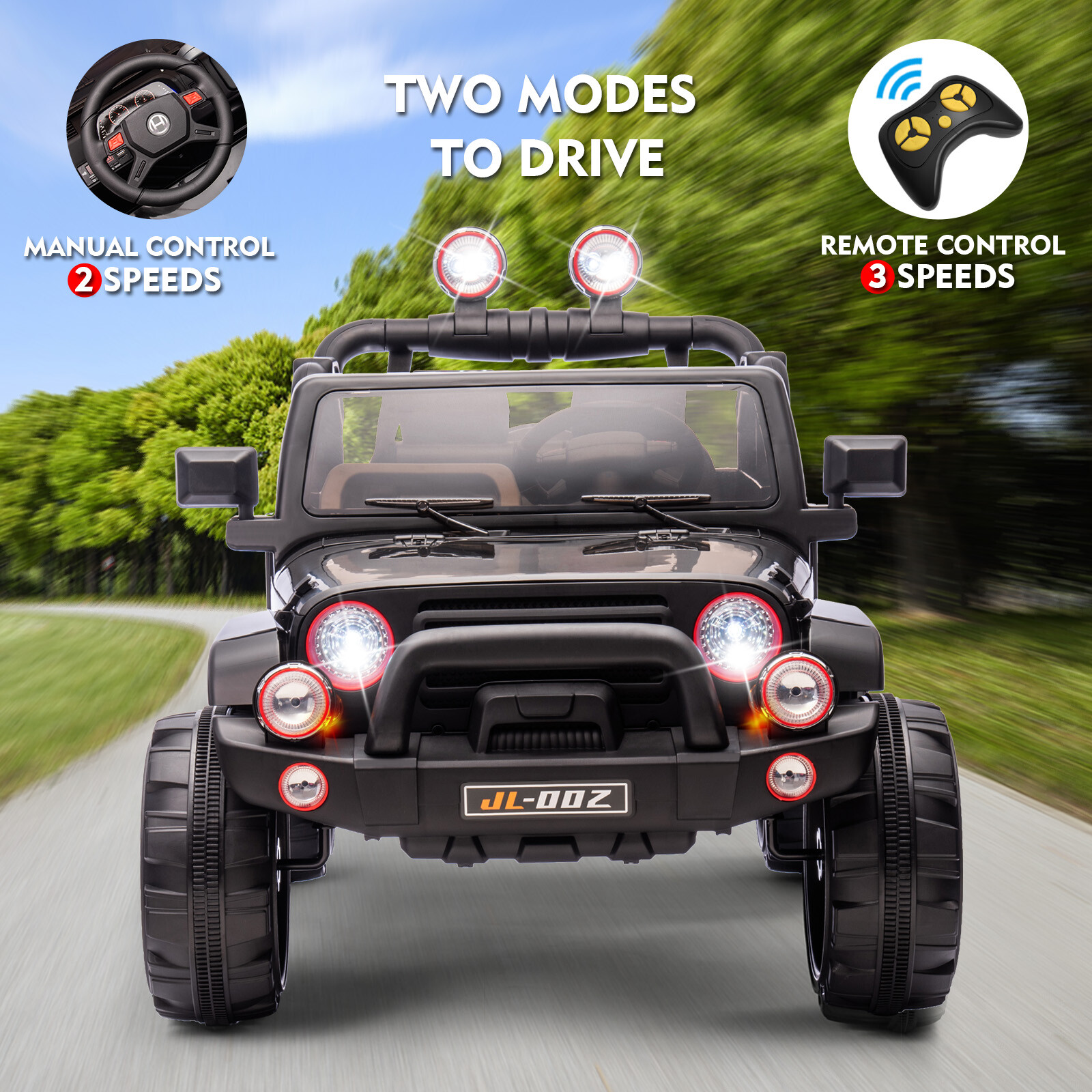 Black 12V Battery Kids Ride On Car Truck 3 Speeds Toy LED MP3 w/Remote,Car Cover