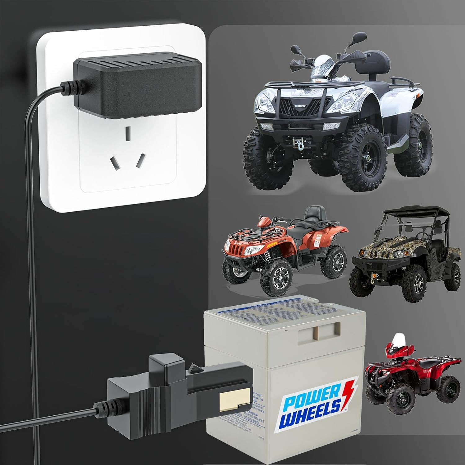 12V Battery Charger for Power Wheels Charger for Power Wheel Gray, Orange Top Ba
