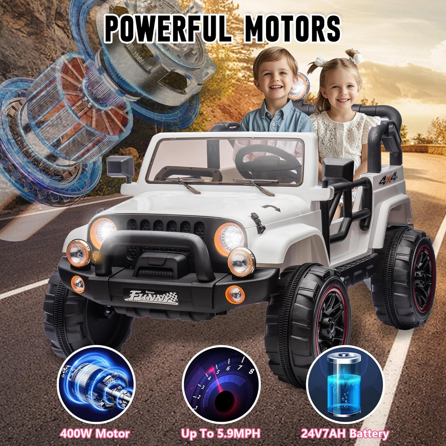 24V 2 Seaters Kids Ride on Truck Electric Car Toys with Remote 20in Width Seat