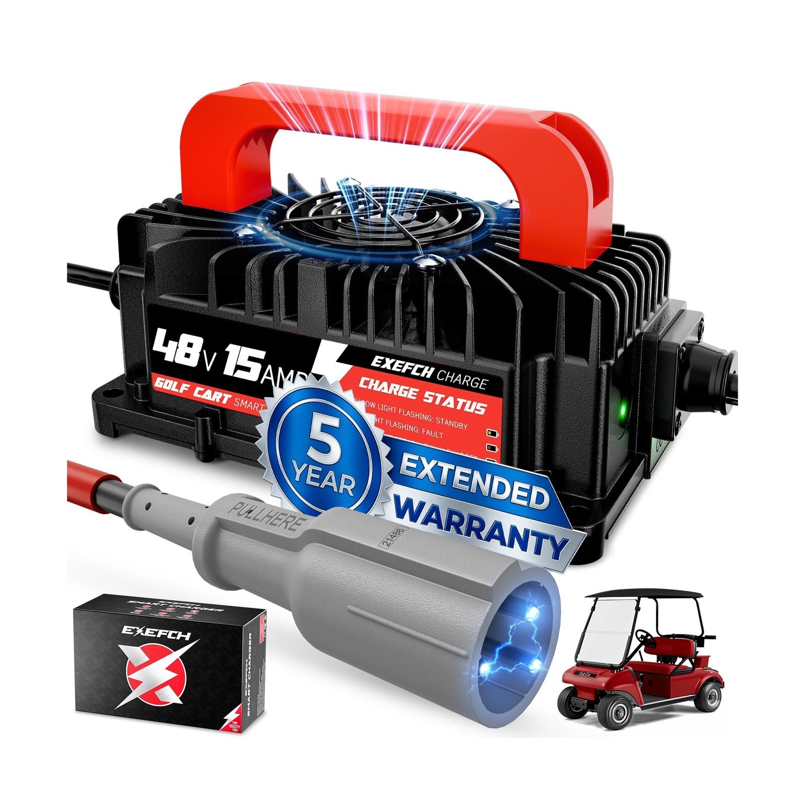 48 Volt 15 Amp Golf Cart Charger for Club Car Precedent & DS Series with 3-Pi…