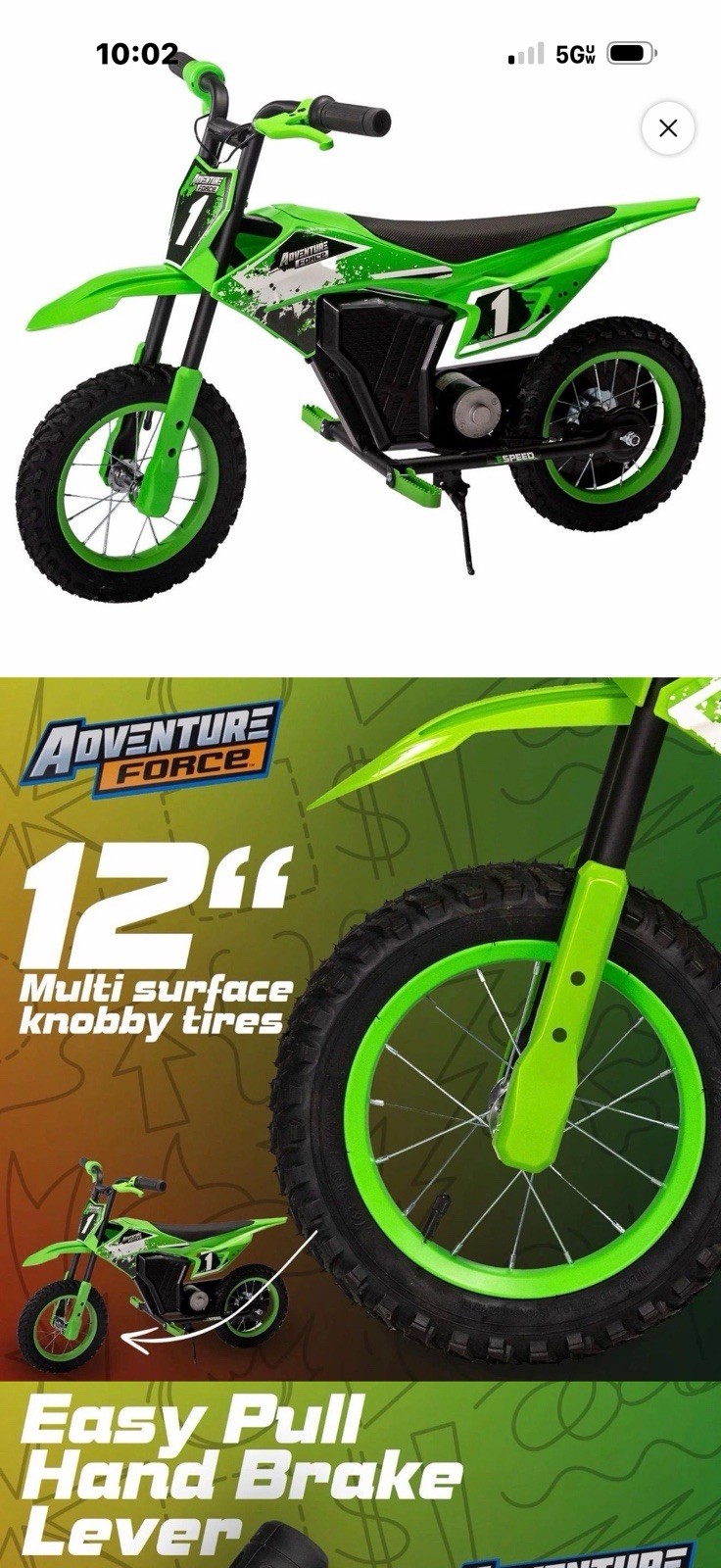 Adventure Force 12V Green Battery Powered Dirt Bike Ride-On Toy 12V AFDB