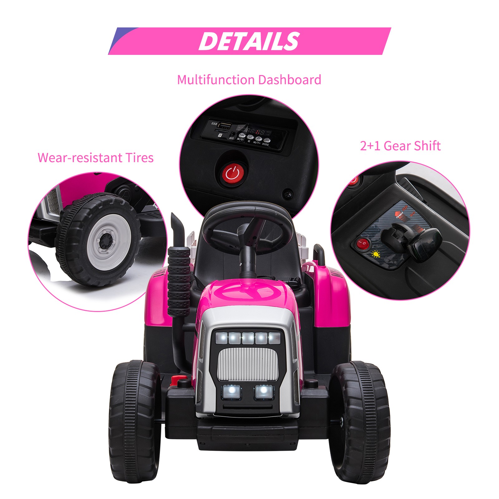 Battery‑Powered 12V Kids Tractor w/ Remote,25/35W Motor, LED, Educational Audio