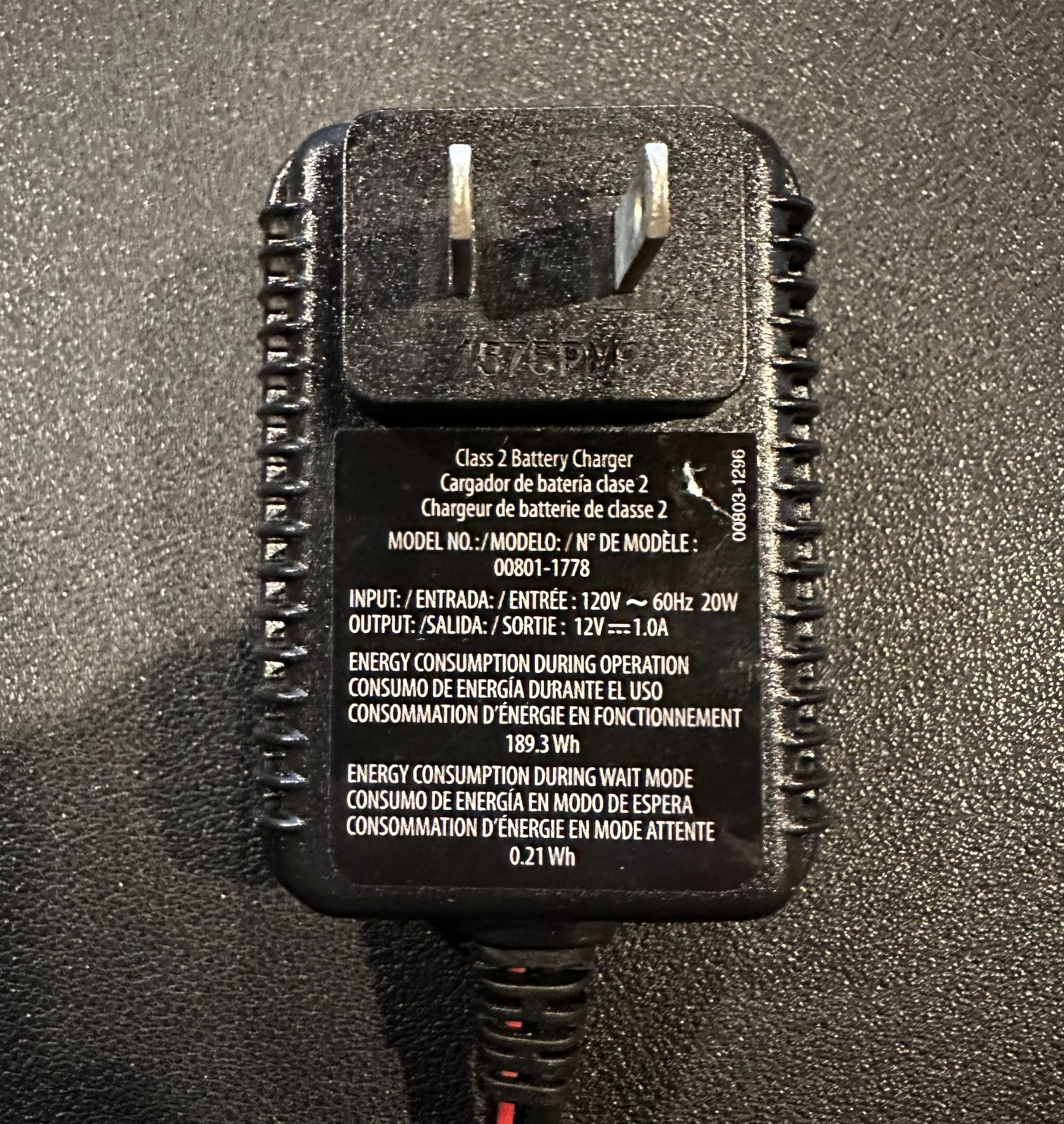 GENUINE Power Wheels 12v Grey Battery Charger 00801-1778 – 1.0 Amp FREE SHIPPING