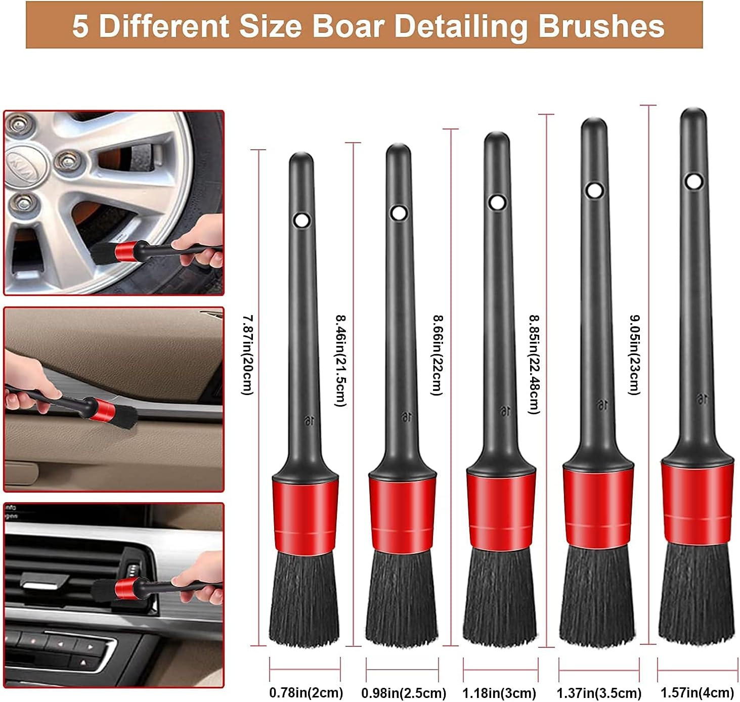 12Pcs Car Wheel & Tire Brush Kit,Including 17Inch Long Wheel Brush,Short Handle