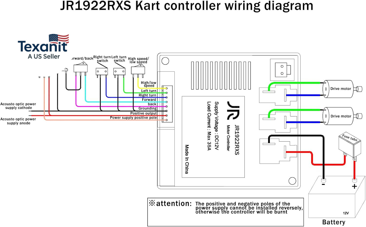 JR1932RX-24V Power Wheels Control Box with Remote Control,24Volt High Power Rece