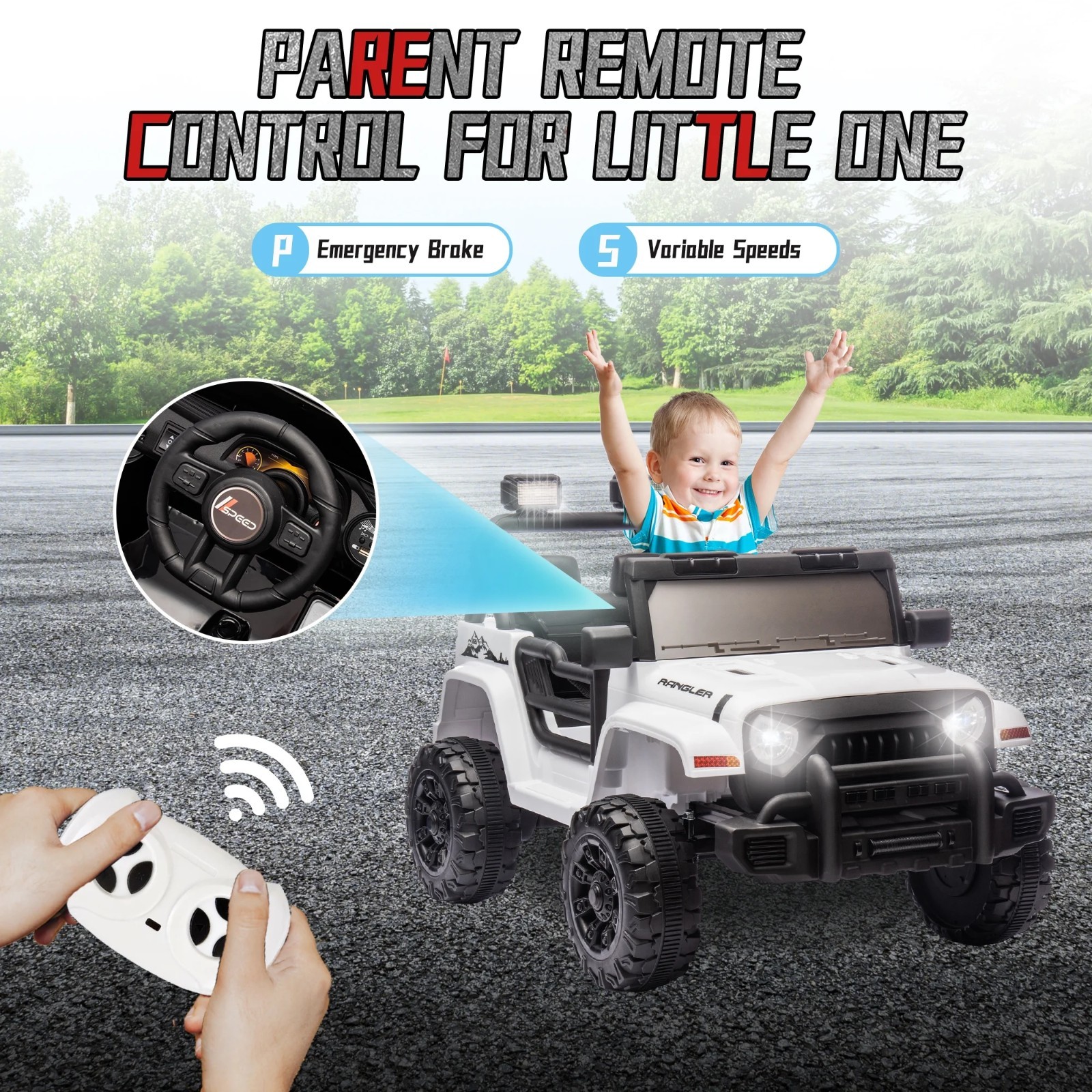 12V Ride On Toys UTV Electric Car for Kids w/Remote, LED,Battery Powered,White