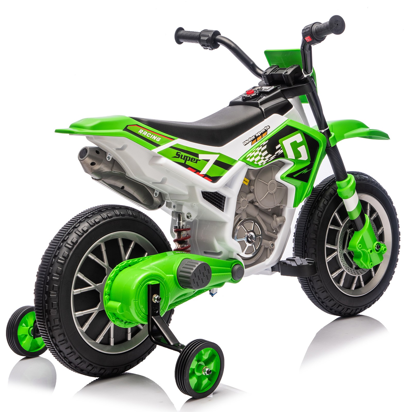 12V Kids Ride On Motorbike Motorcycle Dirt Bike with Music,Training Wheels Green