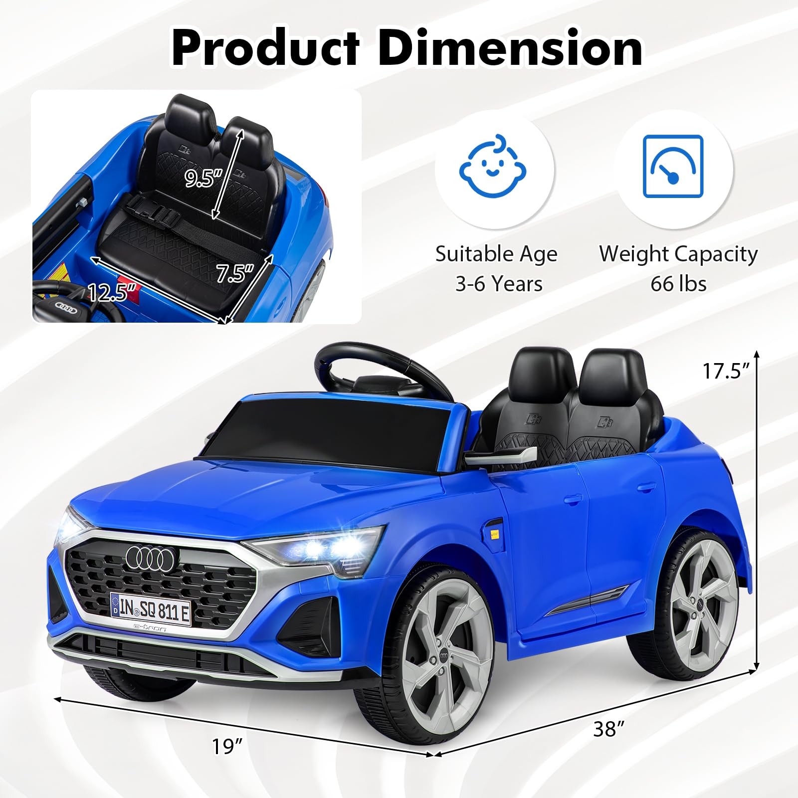 INFANS Audi SQ8 Licensed Ride On Car for Kids 12V Remote Control 3 Years