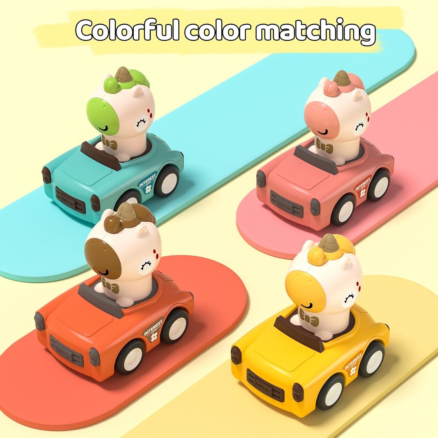Colorful Friction Car Toy Set with Rotating Animal Drivers – Ideal for Toddlers