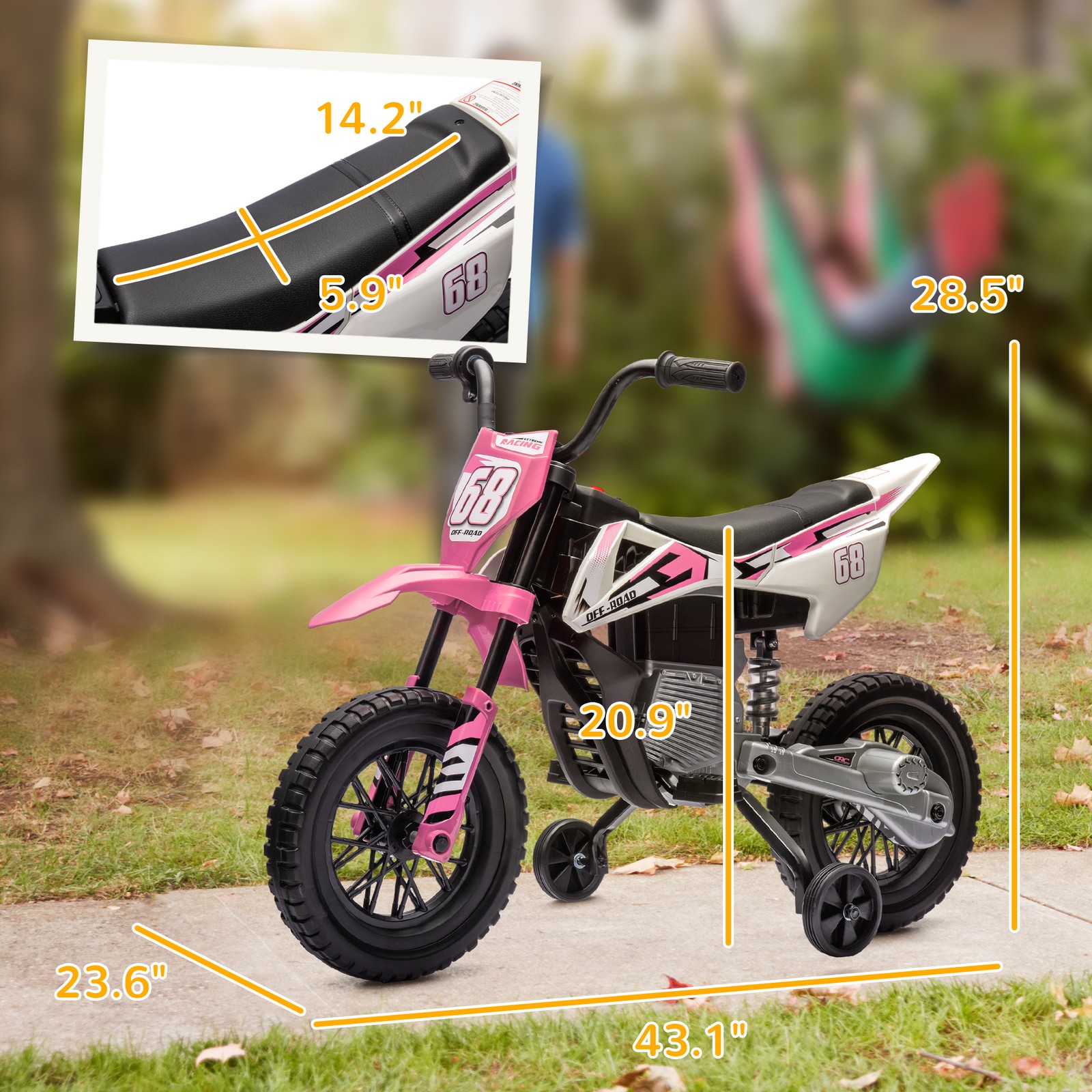 12V Kids Motorcycle W/ Twist Grip Throttle, Rear Suspension, Pink