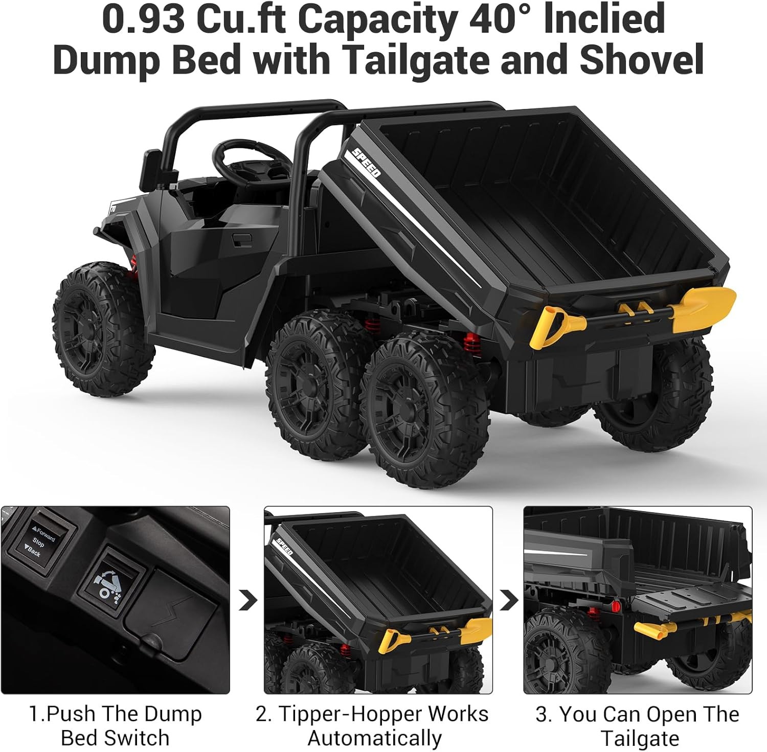 24V 4WD 6-Wheel Electric Ride On Dump Truck with Remote Control, 2 Seater Kids