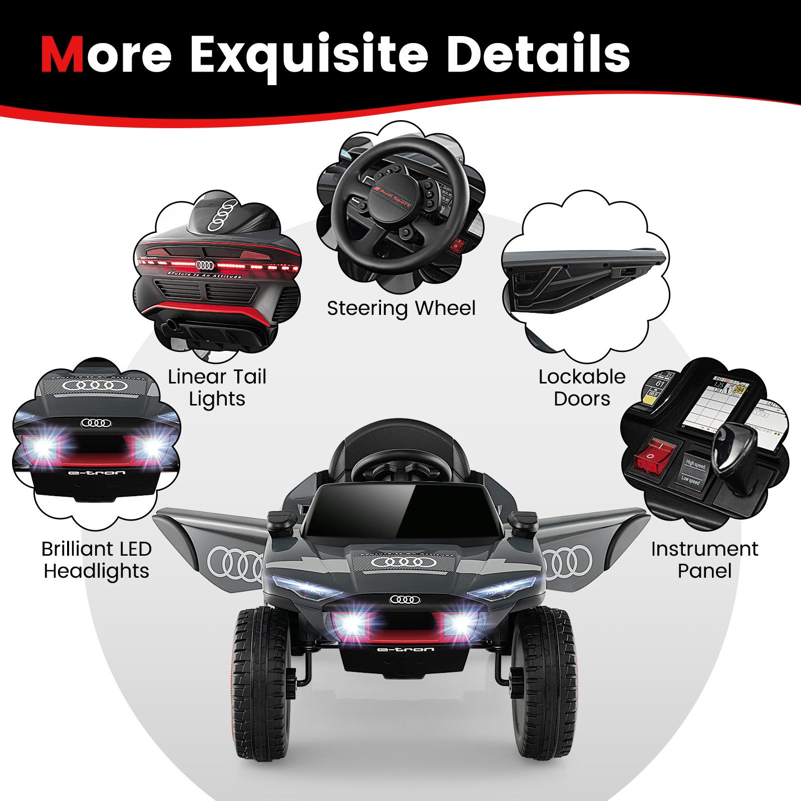12V Licensed Audi Kids Ride-On E-tron Racing Car w/Remote Controll & Lights Gray