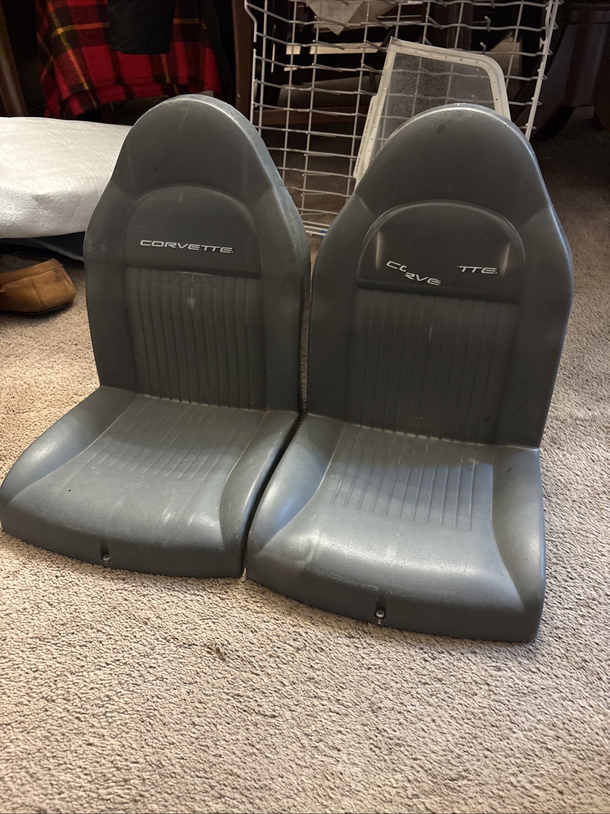 Toy Kids Ride On Car Grey Corvette Sports Car Seats Pair 2