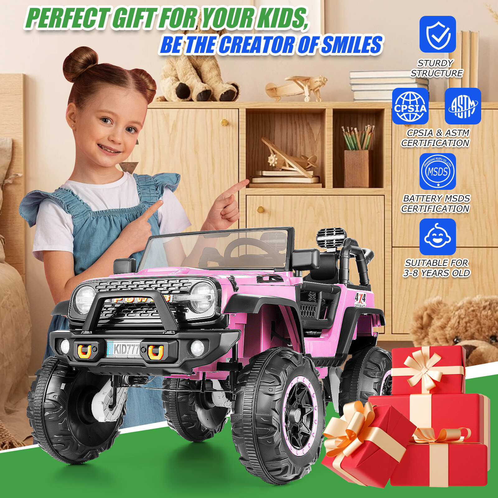 24V 2 Seaters Kids Electric Ride on Car w/Remote &LED Light 4WD/2WD Switchable🎄