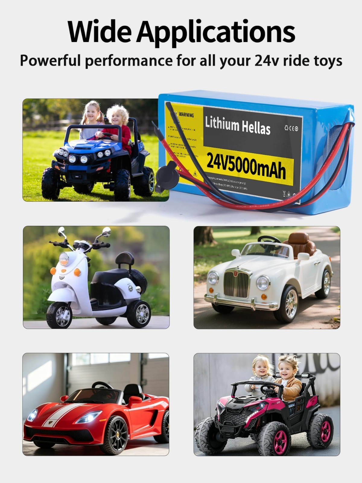 24V 5Ah Lithium Rechargeable Battery + 29.4V 1A Charger for Ride-On Toys & DIY,