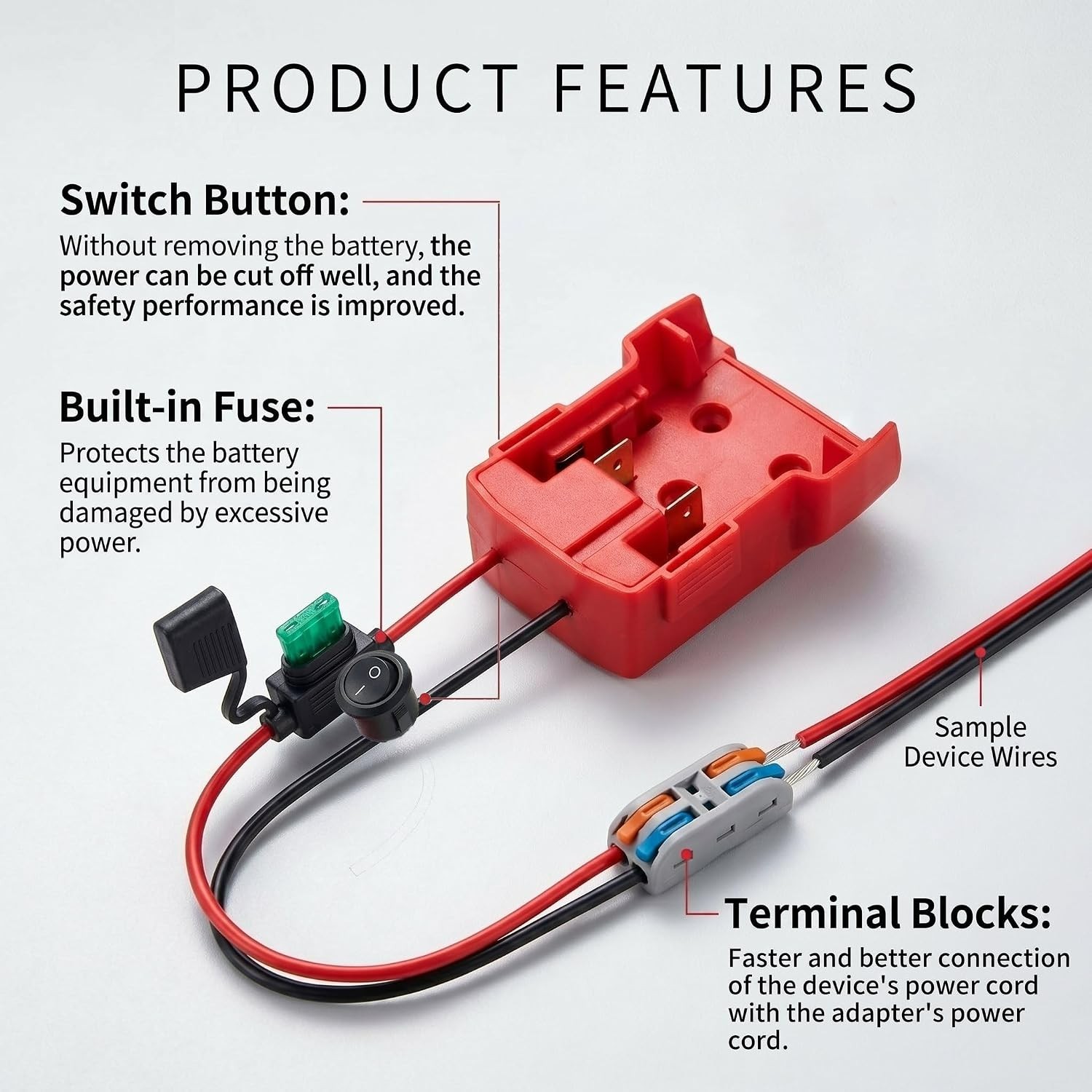 Milwaukee M18 Battery Adapter Conversion Kit with Switch & Fuse – 12AWG Wire