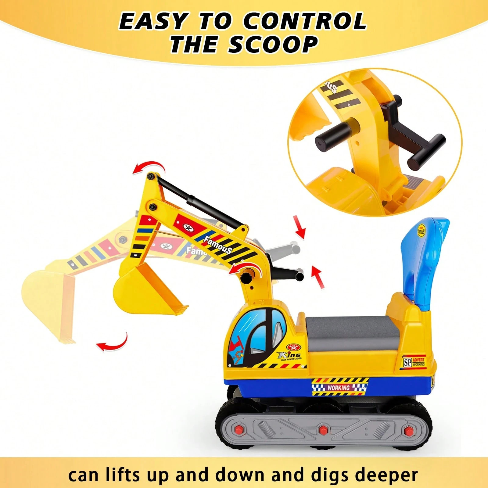 Excavator Ride On Toy Indoor Outdoor All-Terrain Boys Girls 3-8+