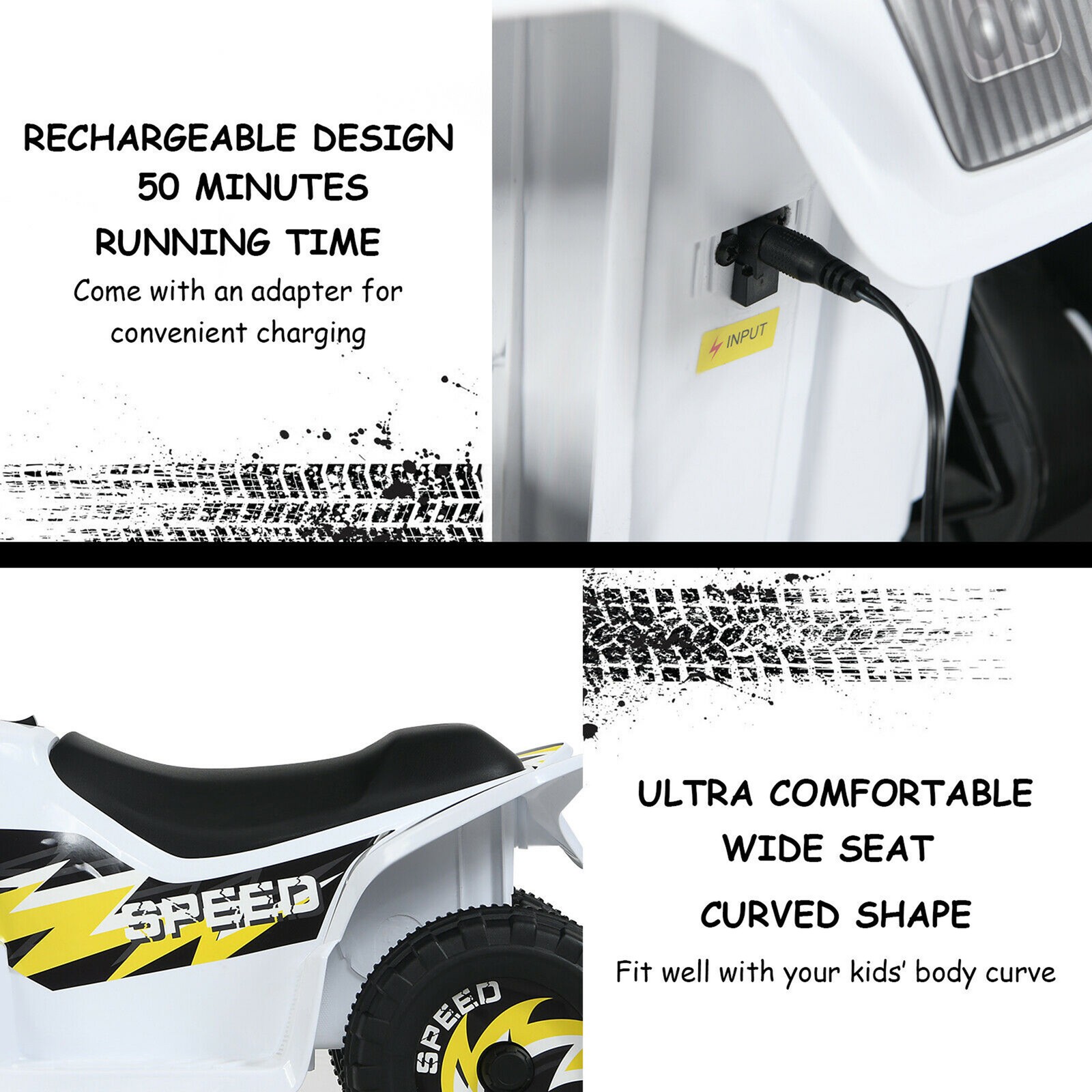 6V Kids Electric Quad ATV 4 Wheels Ride On Toy Toddlers Forward & Reverse White