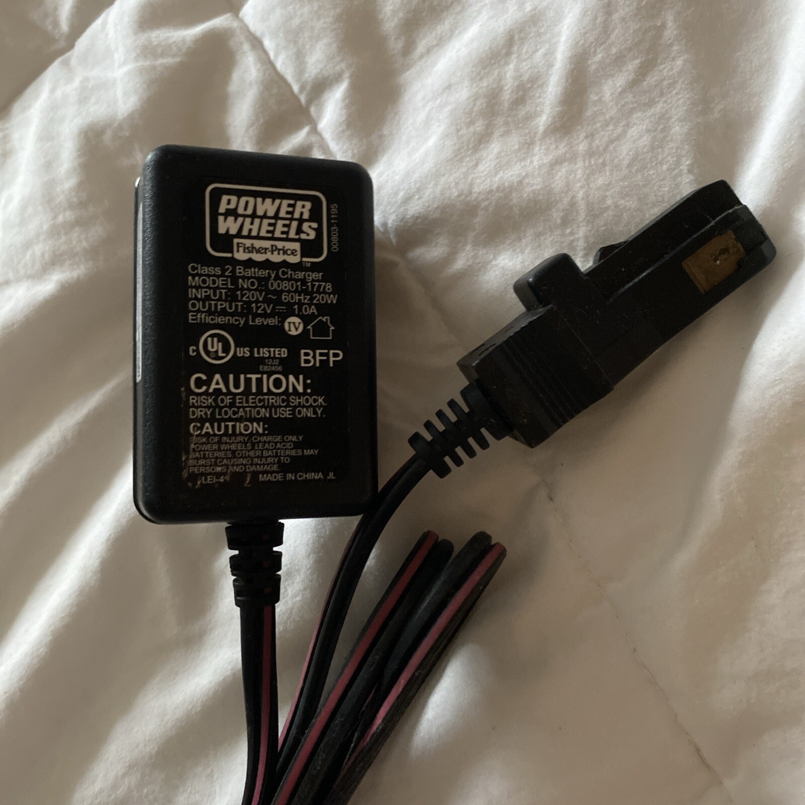Fisher Price Power Wheels AC Adapter 12V 1A Battery Charger 00801-1778