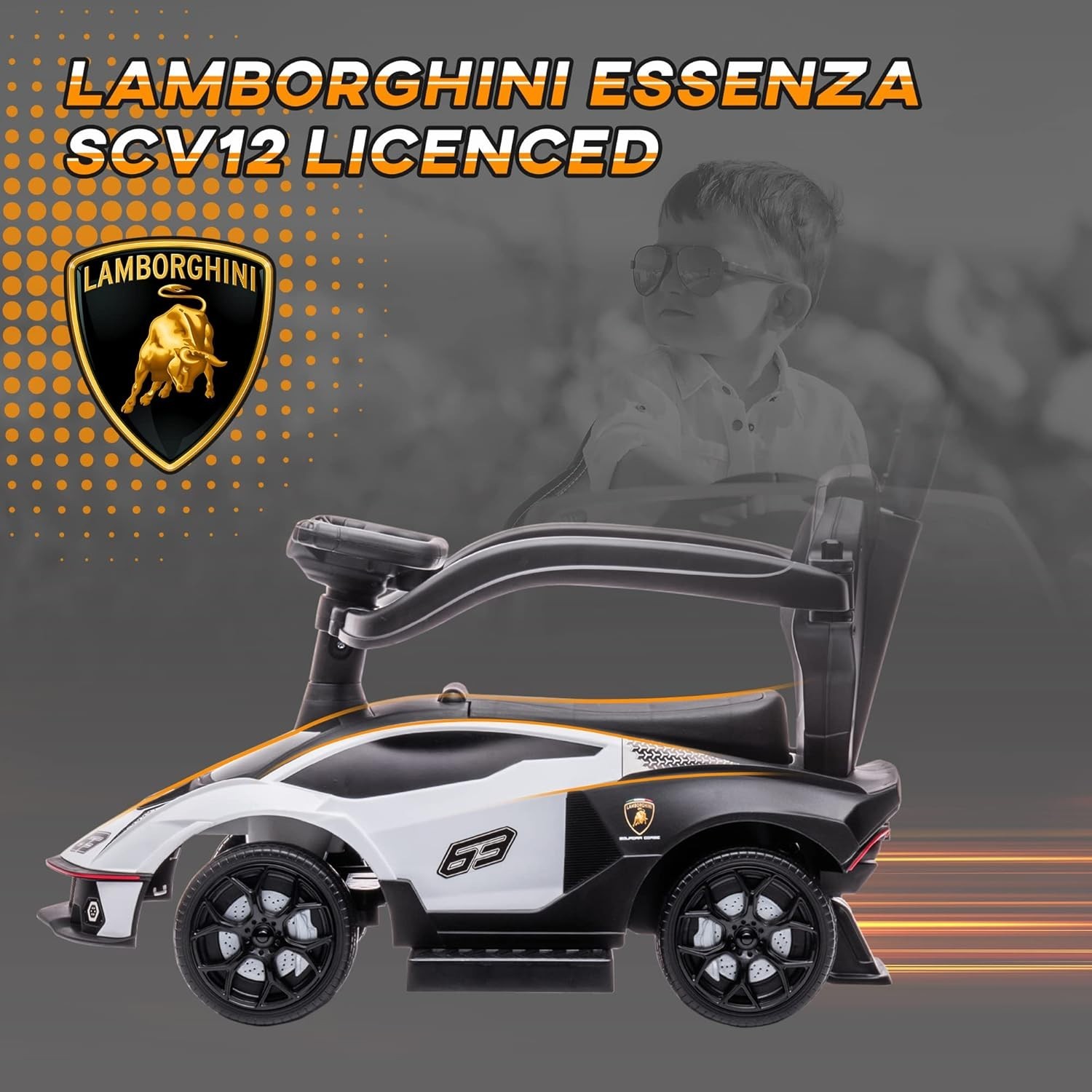 Aosom 2-in-1 Ride On Push Car for Toddlers 1-3, Licensed Lamborghini Stroller Sl