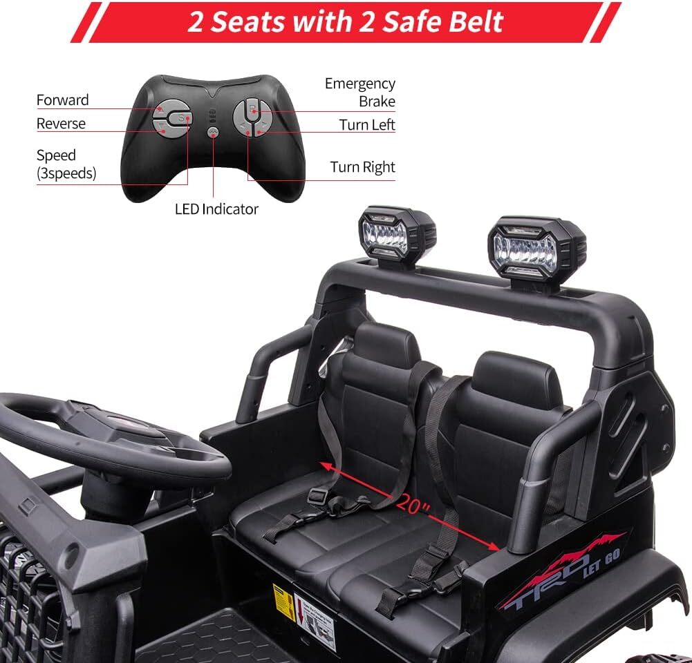 2 Seats 24V Kids Ride On Car with Remote Control Large Seat Black
