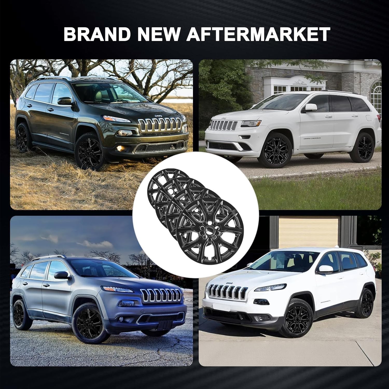 Wheel Skins comeptible with Jeep Cherokee 2014-2018 ; Set of 4 Pack;Glossy Bl…