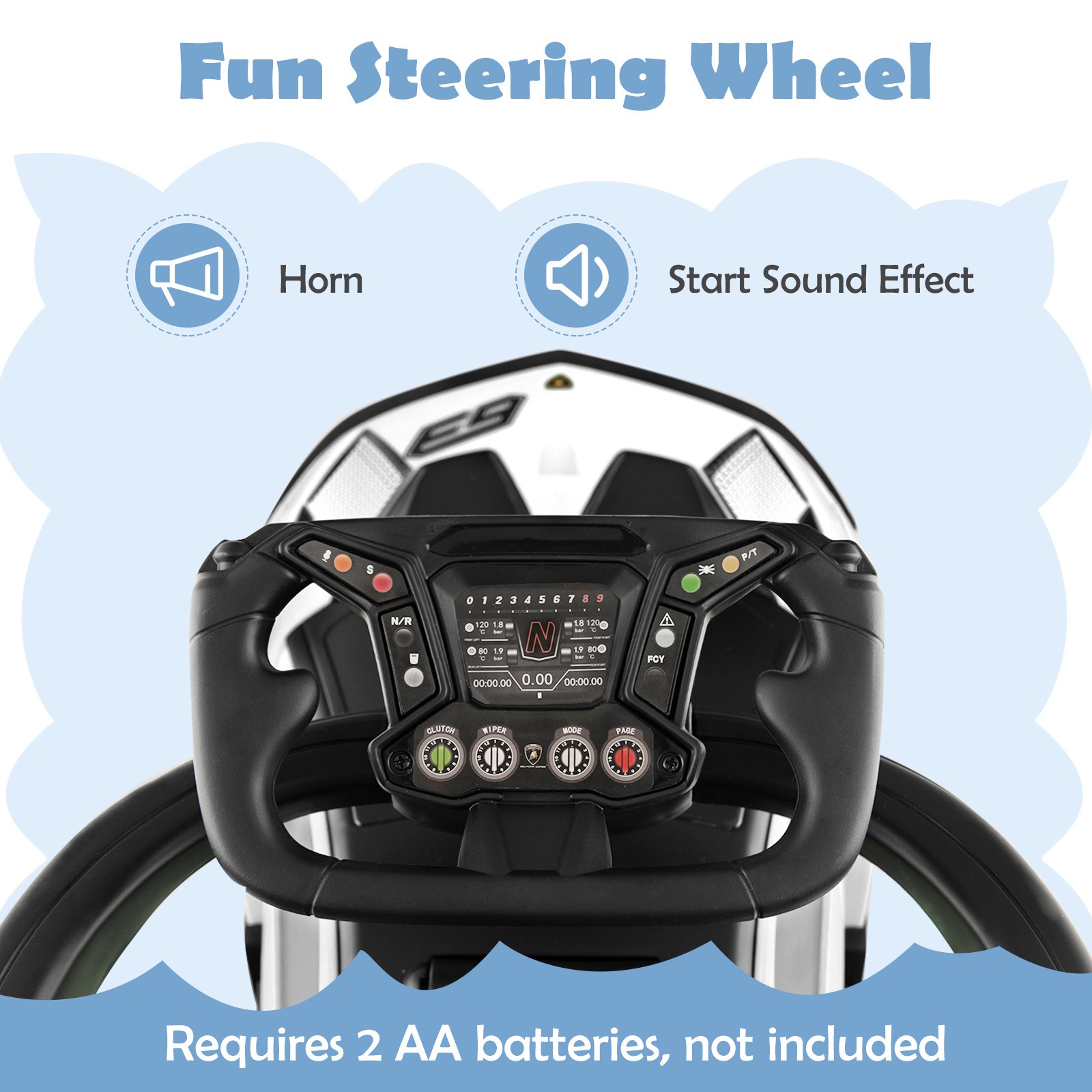Stroller Sliding Car 3-in-1 Licensed Lamborghini Ride on Push Car w/ Sound White