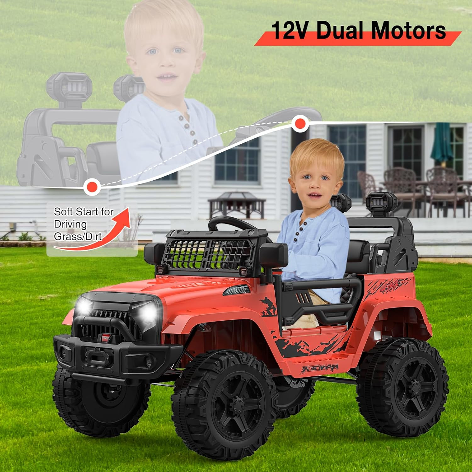 12V Kids Electric Ride on Truck Car W/Parent Remote Control, Spring Suspension,