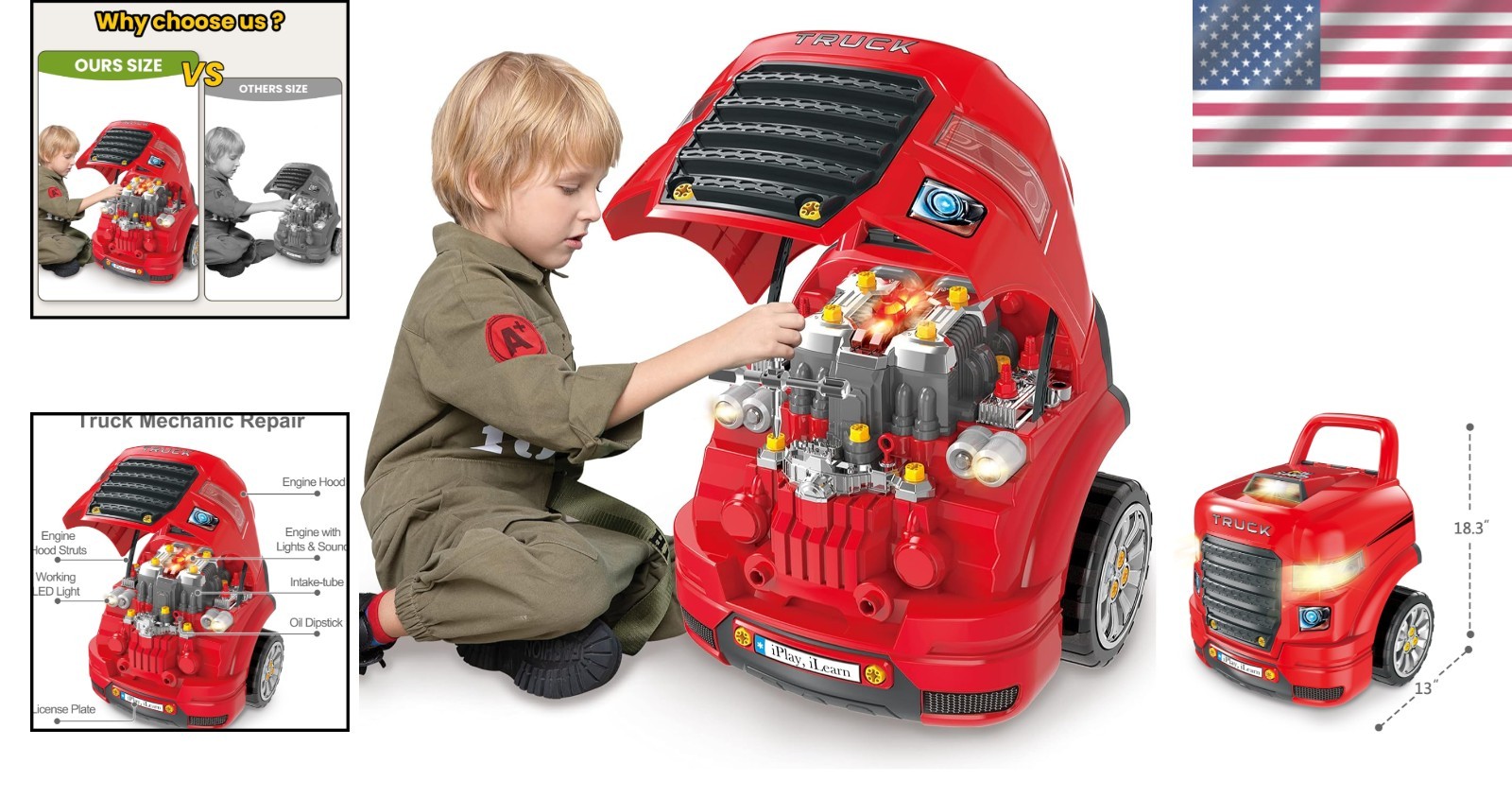 Deluxe Truck Engine Mechanics Set – Perfect Birthday Gift for Boys 4-8
