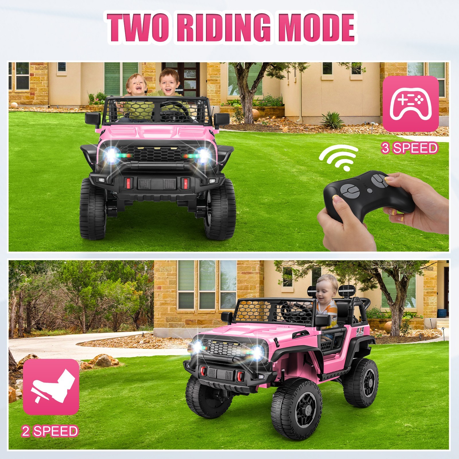 24V Kids Ride On Car w/ Remote Control, 4x100W Motors 3 Speeds LED Lights Gift
