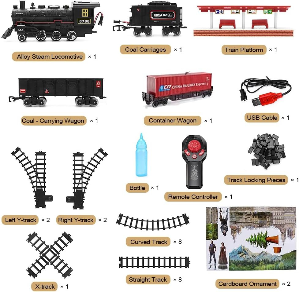 Electric Alloy Train Set for Kids Ages 4-8, Remote Control Metal Christmas Train