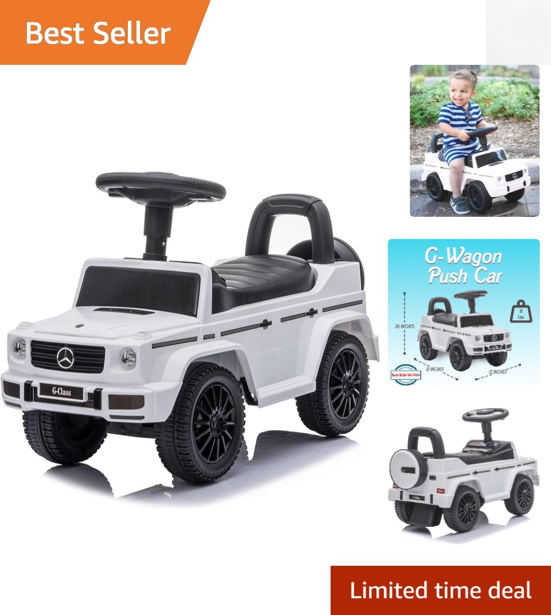 Mercedes G-Wagon Ride-On Toy Car – White Design with Safety Features